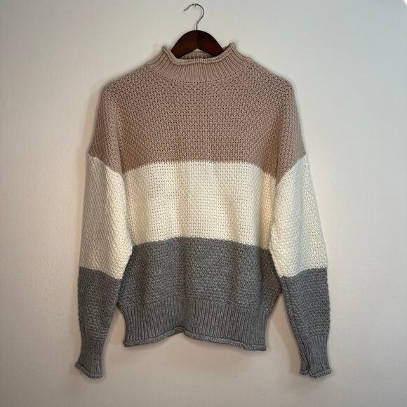 “FASHION” XL Pink, White, and Gray Knit Turtleneck Sweater - Picture 1 of 9